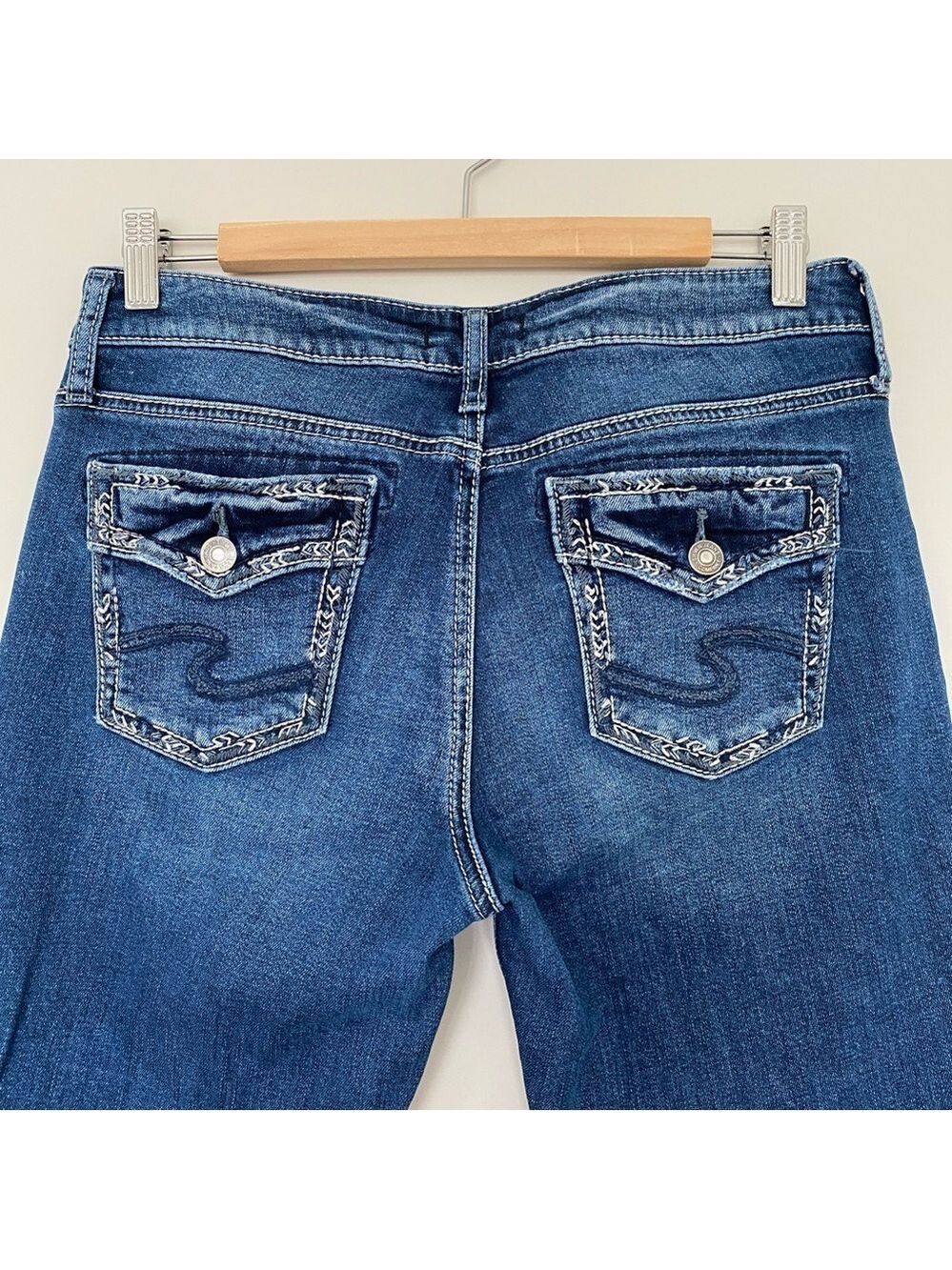 Silver Suki Slim Bootcut Jeans Faux Flap Pockets Sz 29x31